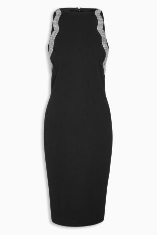 Black Embellished Stretch Bodycon Dress